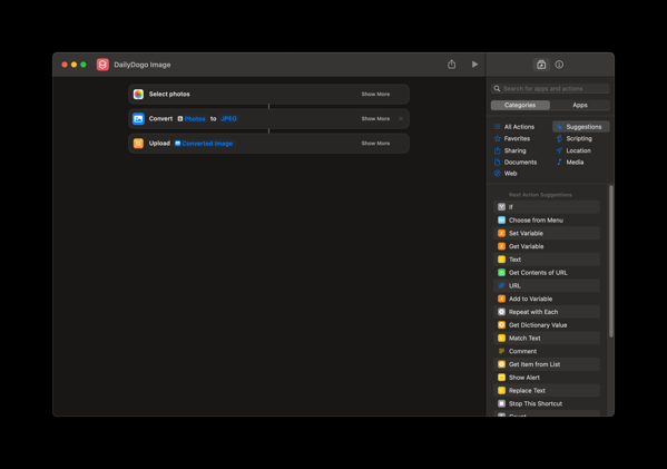 A screenshot of my DailyDogo Image Apple Shortcut