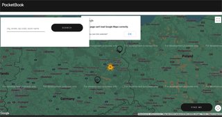 A Screenshot of the Where to buy page scrolled to the embedded Google Maps map. The embed shows an error "The page an